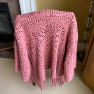 Pink 3/4 Sleeve Knit Fringe Sweater